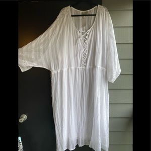 ASOS Curve white linen embroidered midi dress PLUS